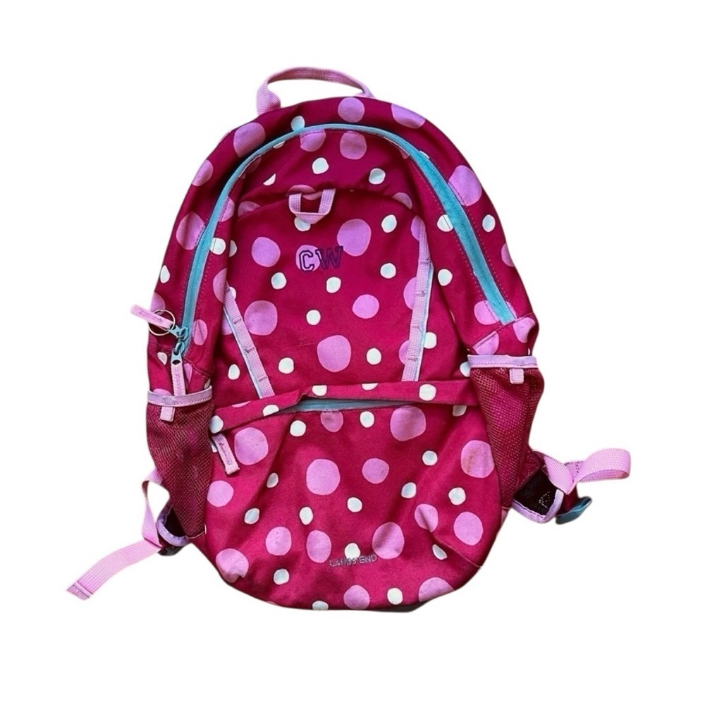Lands’ End Classmate Girls Pink Polka Dot Initial “CW” Backpack